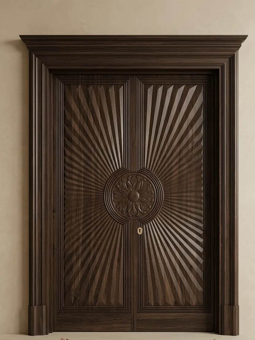 Sunburst CNC engraved wooden door