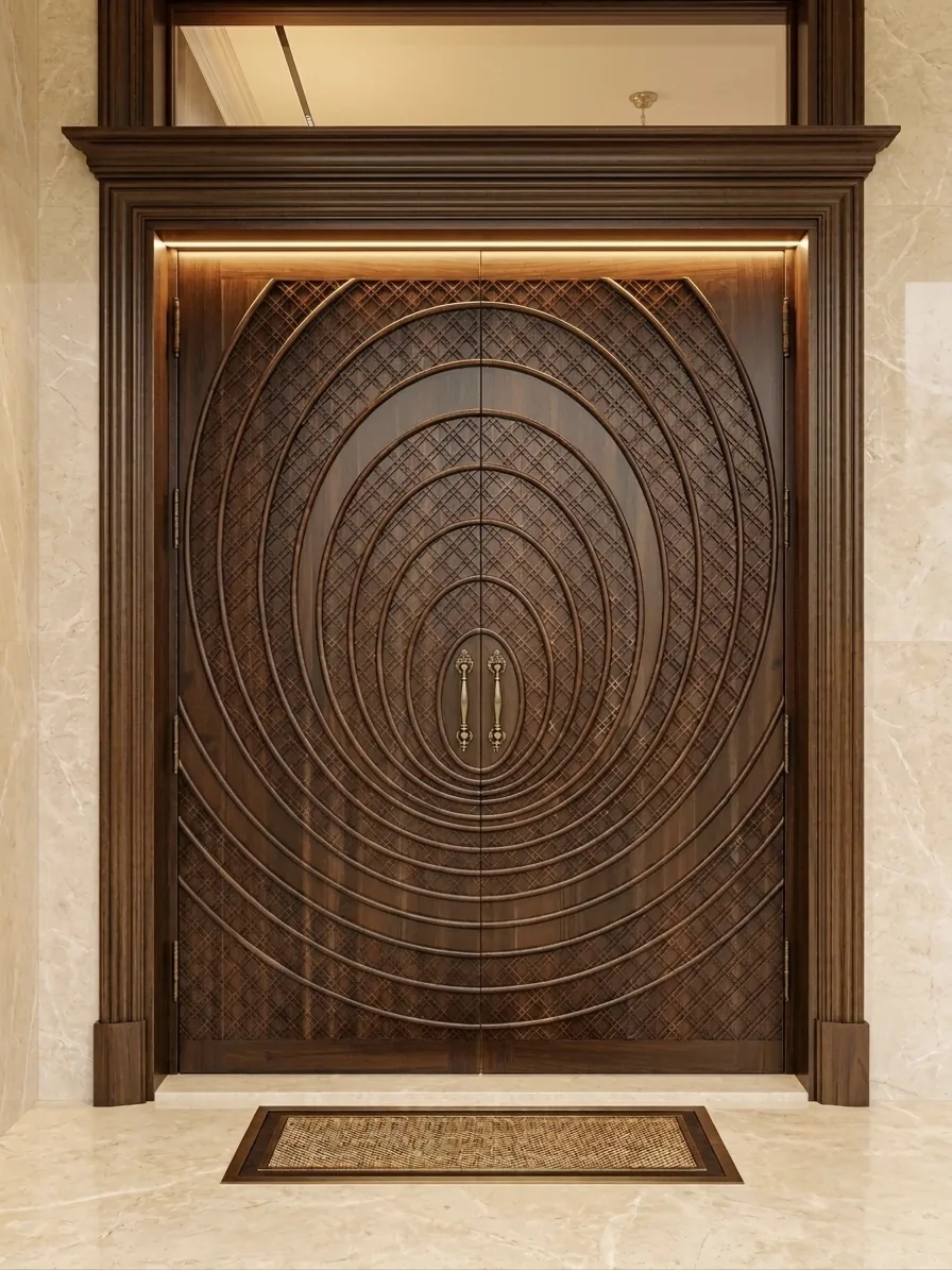 Deep carved wooden entrance door