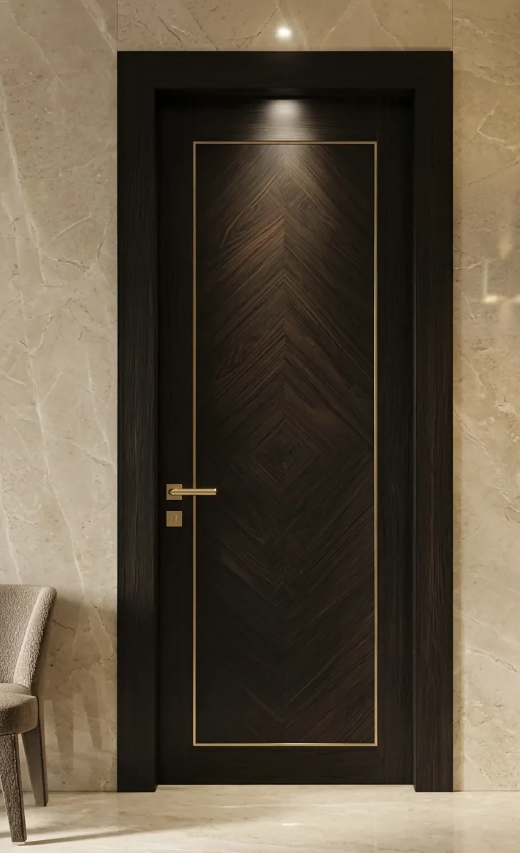 Dark flush door with fine lines